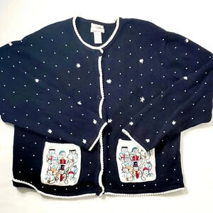 Christopher&Banks Christmas  Vintage Sweater Pearl Beads Hand Embroidered…